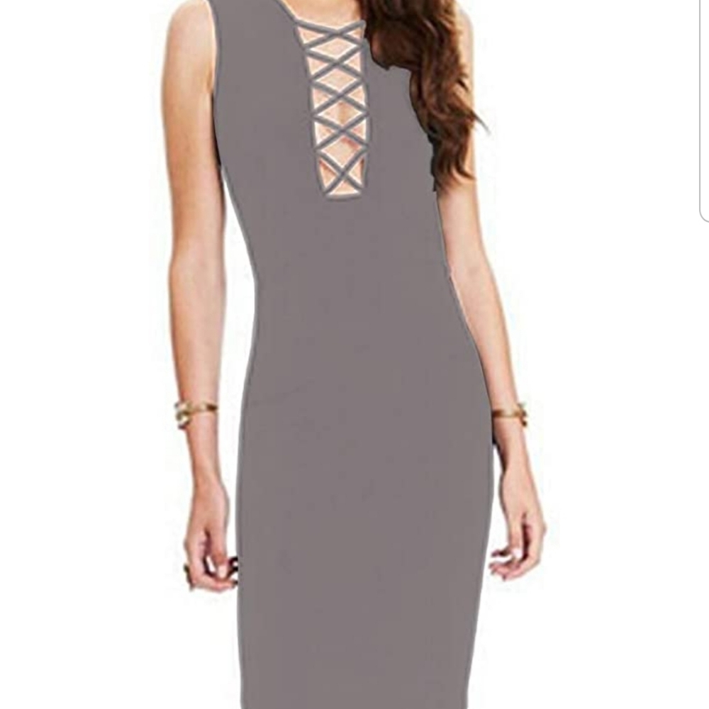 V-Neck Sleeveless Knee Fitted Dress